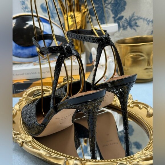 🆕 KURT GEIGER LONDON 🧿 NWOB Chelsea Ankle Strap Heel, Black Snakeskin, Sz 37 7 - Picture 10 of 15